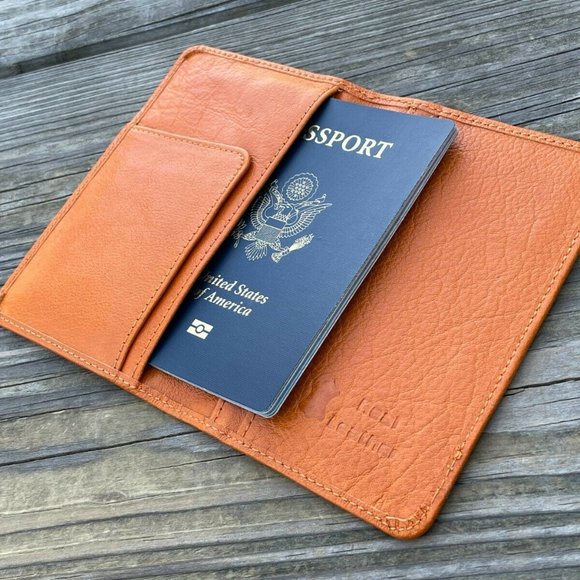 Leather Passport Holder Handmade Mustard Genuine Leather Bi Fold Travel Wallet - Picture 12 of 12